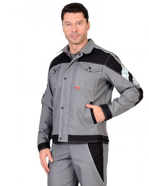 Куртка СИРИУС-Пекин серая с черным с СОП