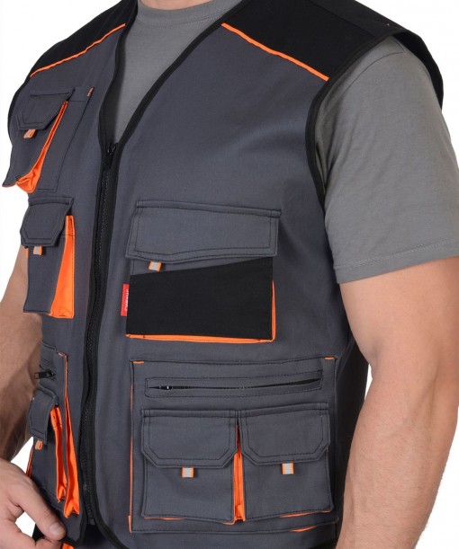 Жилет СИРИУС-МАНХЕТТЕН темно-серый с оранжевым и черным