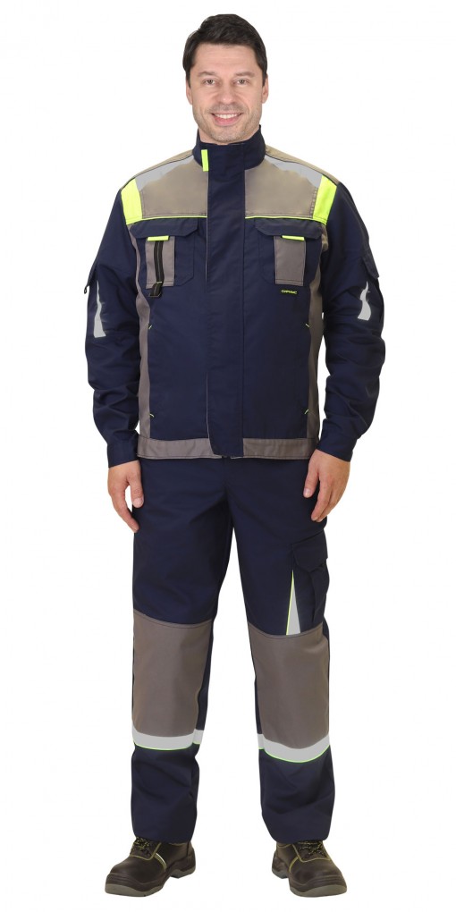 Костюм СИРИУС-СТАН куртка/полукомбинезон синий с серым и лимонным