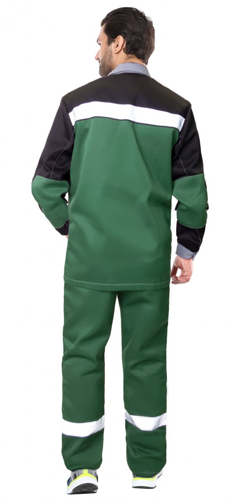 Костюм СИРИУС-ПРОФИЛЬ куртка/брюки, зеленый с черным со светло-серой отделкой и СОП