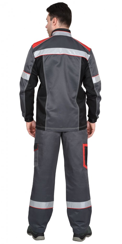 Костюм СИРИУС-ПОЛИНОМ куртка, брюки, т-серый со св-серым ,черным и красным СОП