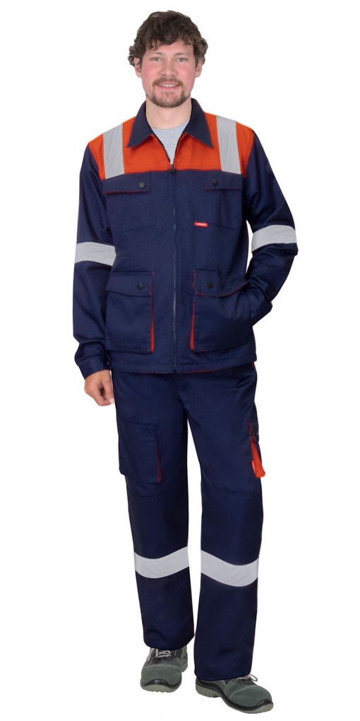 Костюм СИРИУС-БИЛДЕР куртка/брюки темно-синий с оранжевым и СОП