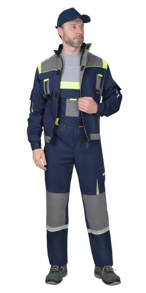 Куртка СИРИУС-СТАН синяя со средне-серым и лимонной отделкой