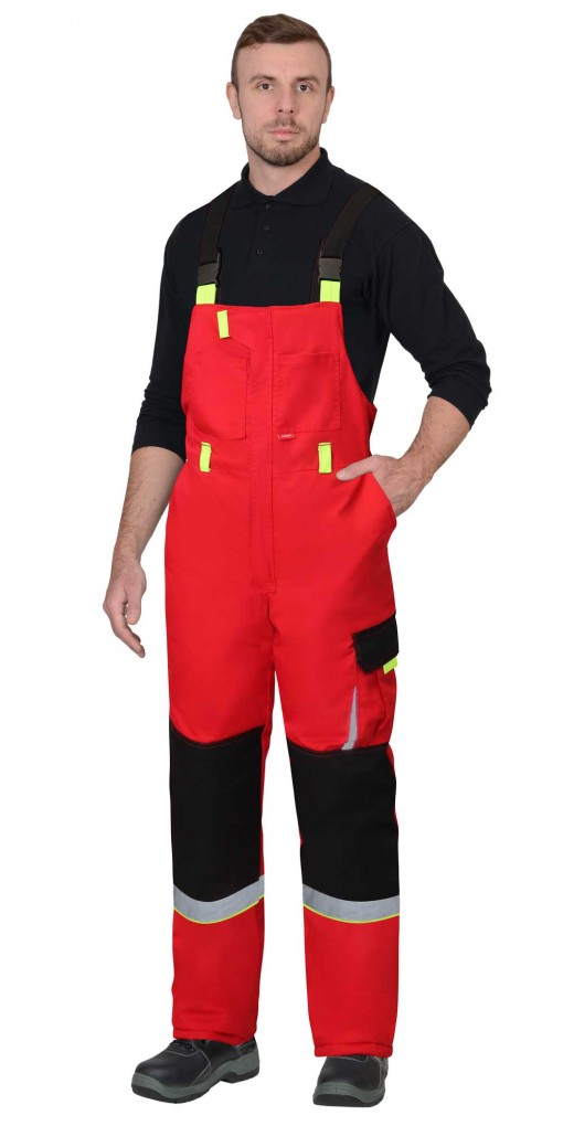 Костюм СИРИУС-СТАН зимний: куртка, полукомбинезон красный с черным и лимонной отделкой и СОП