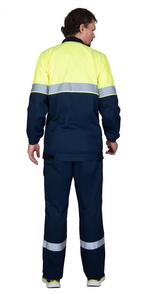 Костюм СИРИУС-МЕГИОН-РОСС летний: куртка/полукомбинезон тёмно-синий с лимонным и СОП, антистат. нить, МВО
