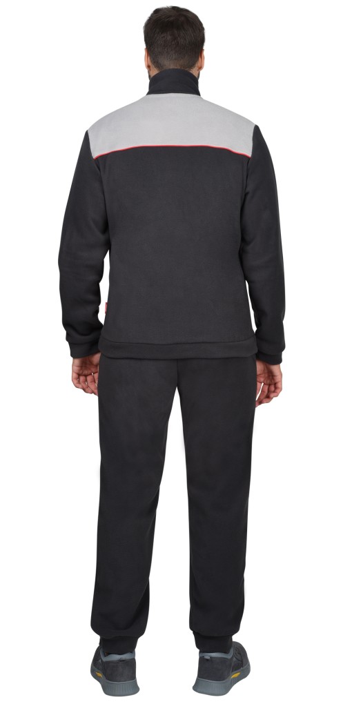 Куртка флисовая ФАВОРИТ тёмно-серая со светло-серым, красный кант