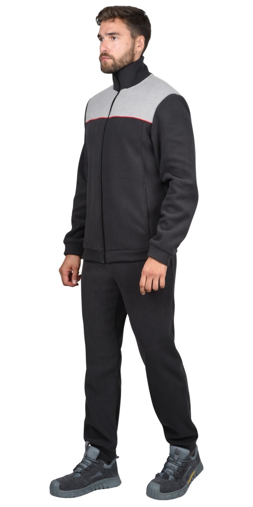 Куртка флисовая ФАВОРИТ тёмно-серая со светло-серым, красный кант