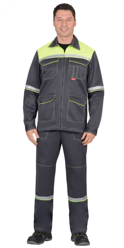 Костюм СИРИУС-МЕХАНИЗАТОР куртка/брюки темно-серый с неоновым и СОП