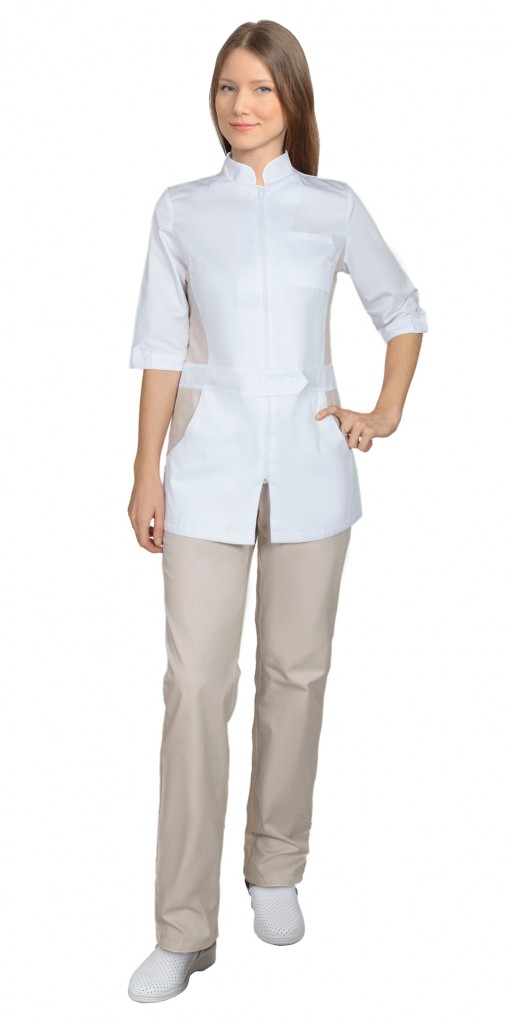 Костюм СИРИУС-БАРБАРА женский: куртка, брюки белый с бежевым