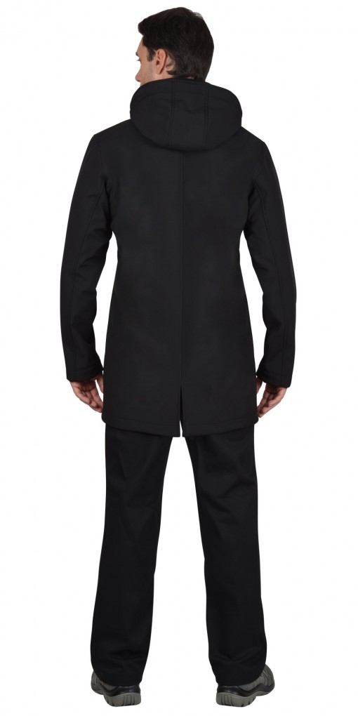 Куртка СИРИУС-АЗОВ демисезонная  удлиненная с капюшоном софтшелл черная