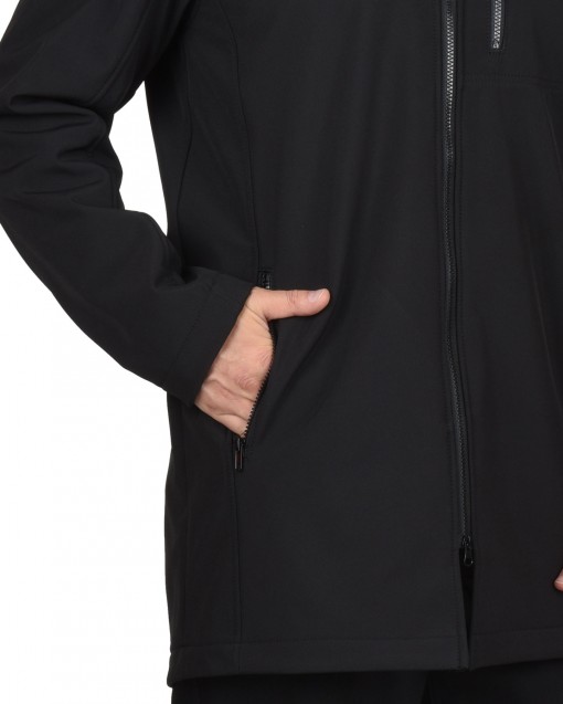 Куртка СИРИУС-АЗОВ демисезонная  удлиненная с капюшоном софтшелл черная