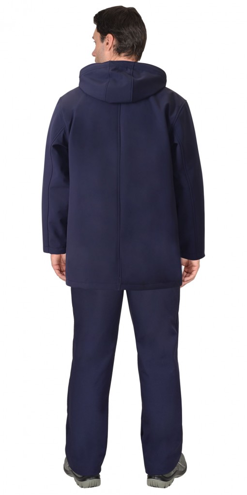 Куртка СИРИУС-АЗОВ демисезонная  удлиненная с капюшоном софтшелл синяя