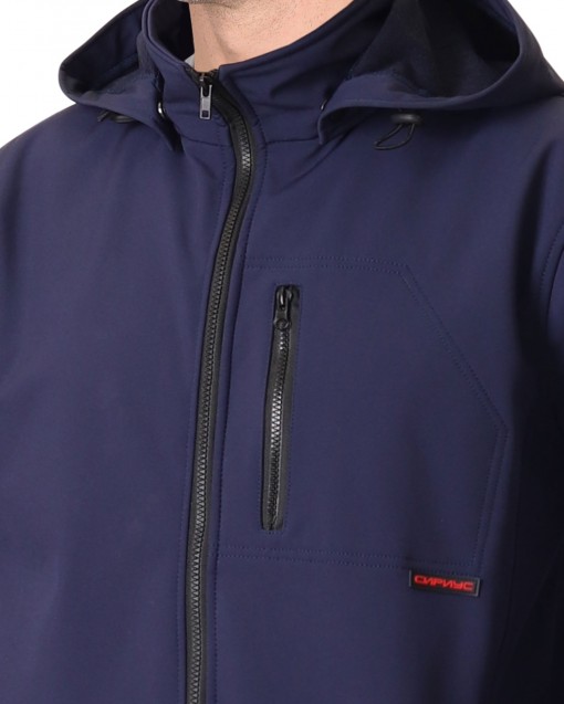 Куртка СИРИУС-АЗОВ демисезонная  удлиненная с капюшоном софтшелл синяя