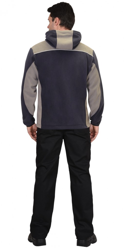 Куртка флисовая СИРИУС-ТЕХНО с капюшоном темно-синяя с серым