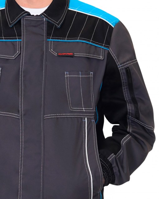 Куртка СИРИУС-ПРЕСТИЖ темно-серая с черным и с голубым