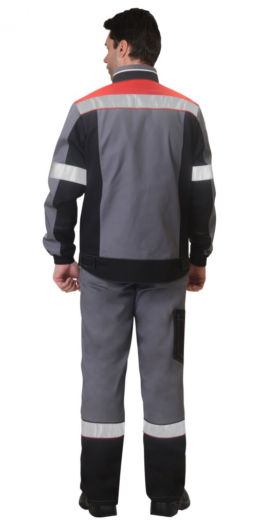 Костюм СИРИУС-ВИВАТ: куртка, полукомбинезон, серый с красным, черным и СОП (узб.Саржа)