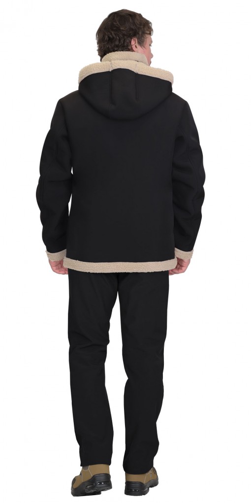 Куртка СИРИУС-ШТУРМ демисезонная  с капюшоном софтшелл черная