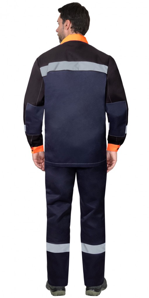 Костюм СИРИУС-ПРОФИЛЬ куртка/брюки синий с черным с оранжевой отделкой и СОП