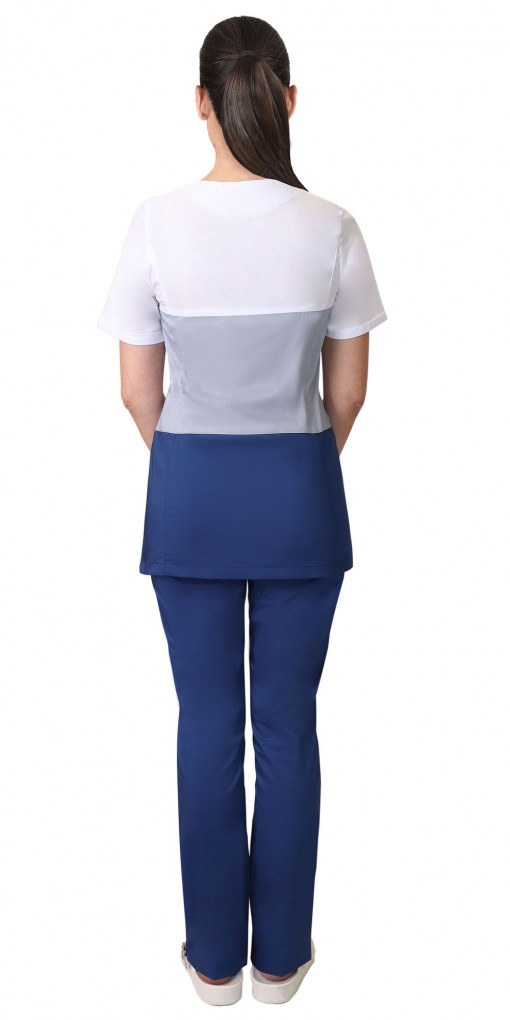 Костюм СИРИУС-РИАНА женский: блуза, брюки синий с серым и белым