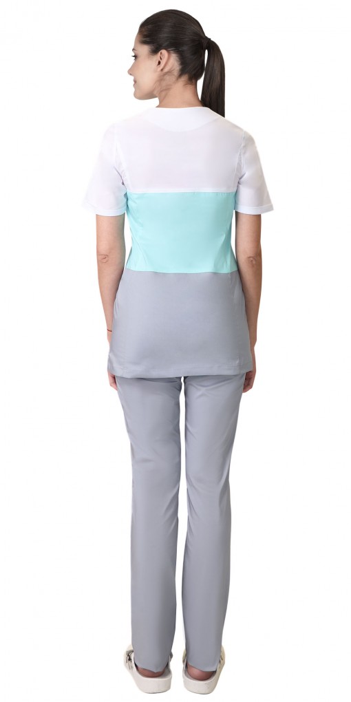 Костюм СИРИУС-РИАНА женский: блуза, брюки серый с мятным и белым