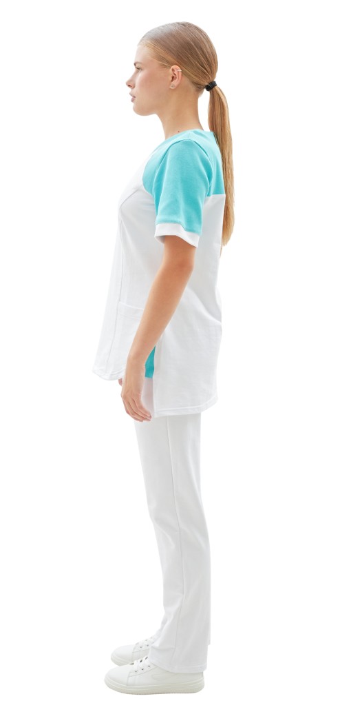 Костюм трикотажный Т-536 женский: блуза/брюки белый с бирюзовым