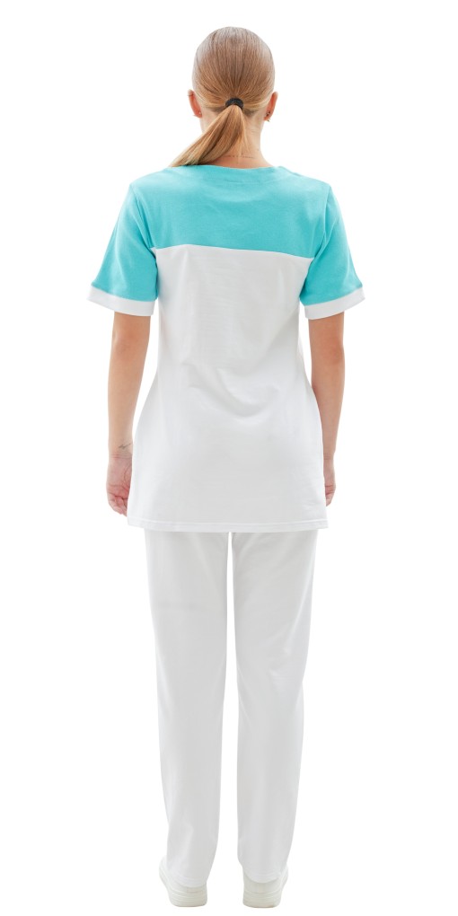 Костюм трикотажный Т-536 женский: блуза/брюки белый с бирюзовым