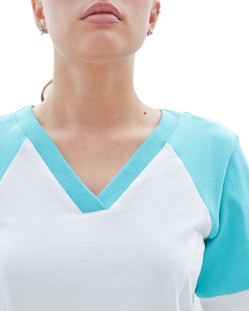 Костюм трикотажный Т-536 женский: блуза/брюки белый с бирюзовым