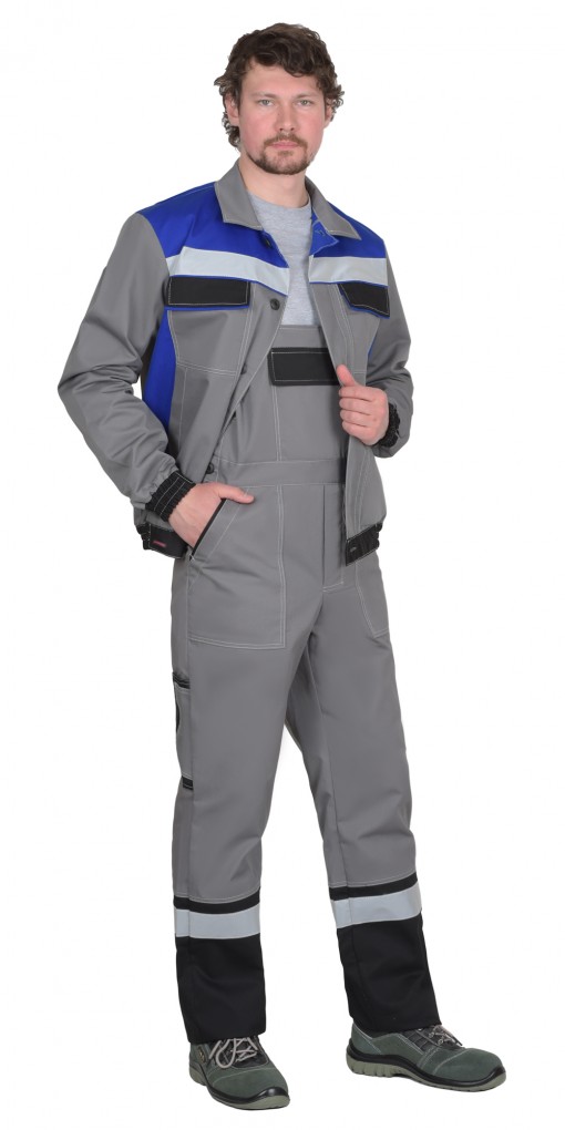 Костюм СИРИУС-МАСТЕР куртка/полукомбинезон средне-серый с васильком, черным и с СОП