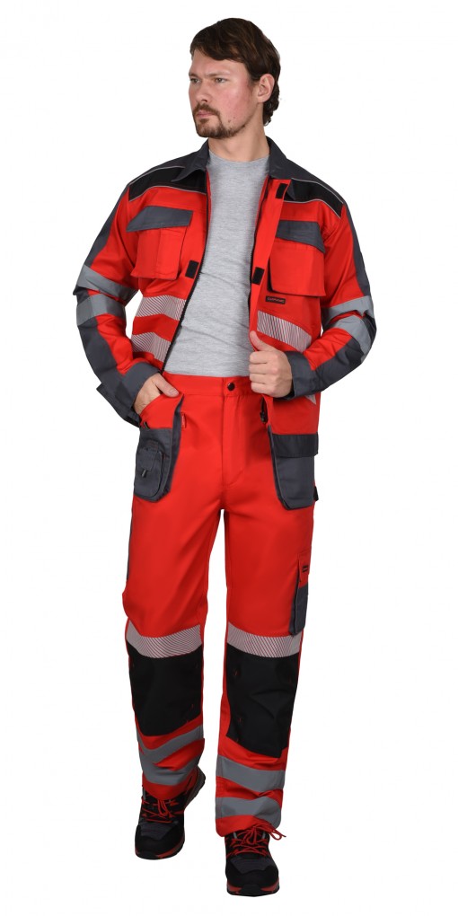 Костюм СИРИУС-АТОМ куртка/брюки красный с серым и СОП
