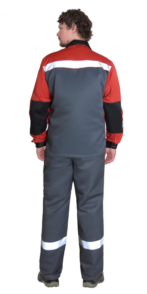 Костюм СИРИУС-ПРОФИЛЬ куртка/брюки темно-серый с красным с черной отделкой и СОП