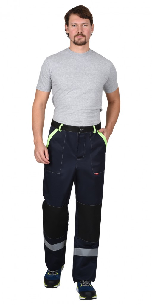 Костюм СИРИУС-ПРОФИЛЬ куртка/брюки темно-синий с лимонным с черной отделкой и СОП