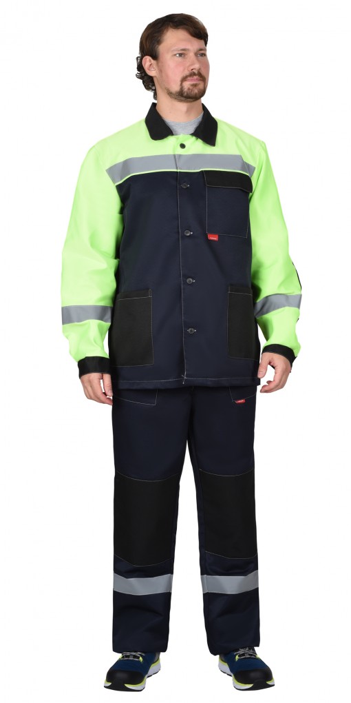 Костюм СИРИУС-ПРОФИЛЬ куртка/брюки темно-синий с лимонным с черной отделкой и СОП