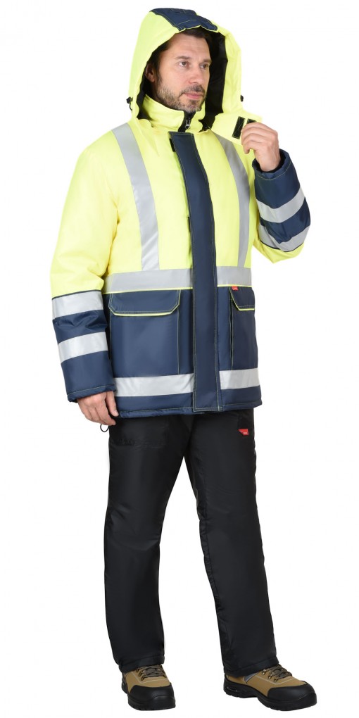 Куртка СИРИУС-ТЕРМИНАЛ зимняя  темно-синяя с лимонным и СОП