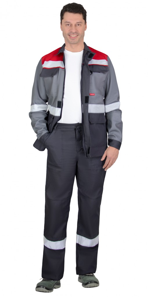 Костюм СИРИУС-ПАРИТЕТ куртка, дл, брюки темно-серый со средне-серым красным и СОП