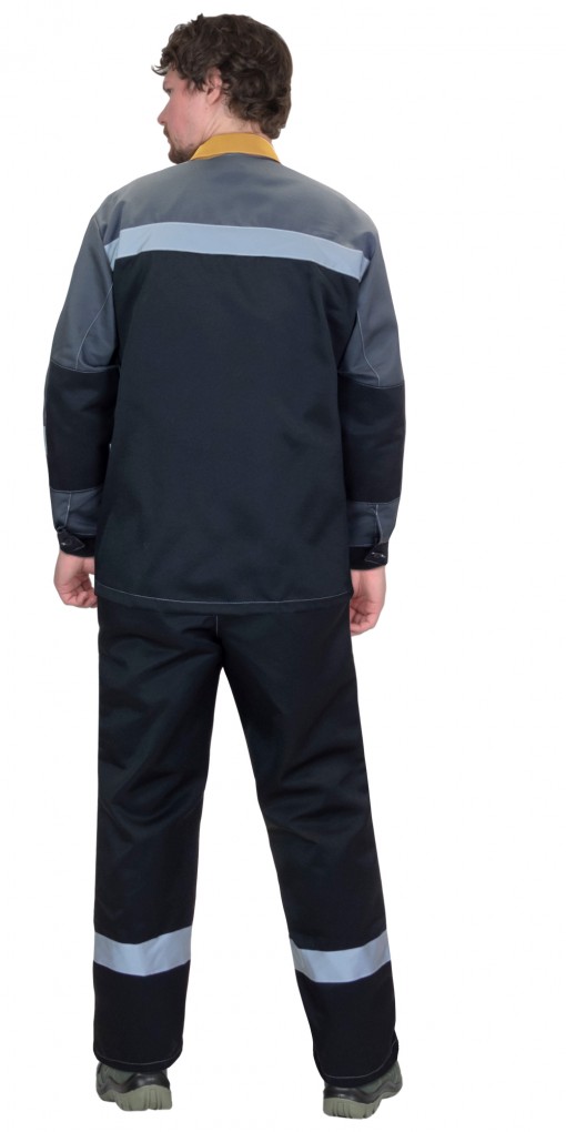 Костюм СИРИУС-ПРОФИЛЬ куртка/брюки черный с темно-серым с горчичной отделкой и СОП