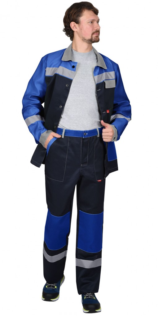 Костюм СИРИУС-ПРОФИЛЬ куртка/брюки синий с васильковым со светло-серой отделкой и СОП