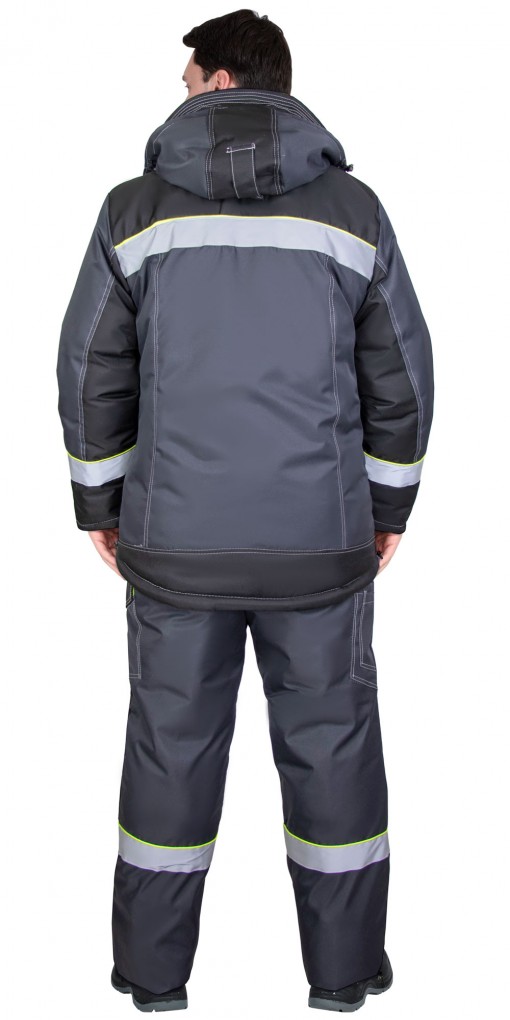 Костюм СИРИУС-ХОВАРД-М зимний: куртка дл.,брюки темно-серый с черным, лимонной отделкой и СОП