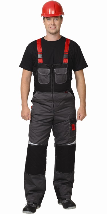 Костюм СИРИУС-Фаворит-Мега зимний: куртка дл.,полукомбинезон темно-серый с черным и красн. и СОП