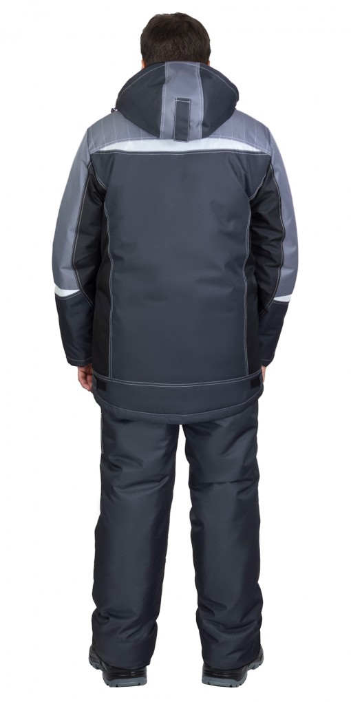 Костюм СИРИУС-ФАВОРИТ-МЕГА-М зимний: куртка дл/полукомбинезон тёмно-серый с черным, средне-серой отд. и СОП