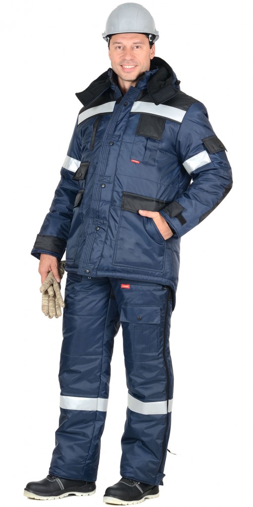 Костюм СИРИУС-БЕРКУТ зимний: куртка дл., полукомбинезон синий с чёрным и СОП 50 мм