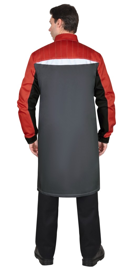 Халат СИРИУС-ФАВОРИТ-МЕГА тёмно-серый с черным и красной отделкой