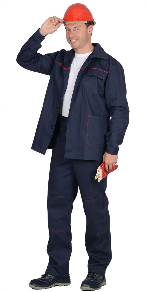 Костюм  СИРИУС-ИМПУЛЬС: куртка, брюки синий с красным кантом ( узб. Саржа)