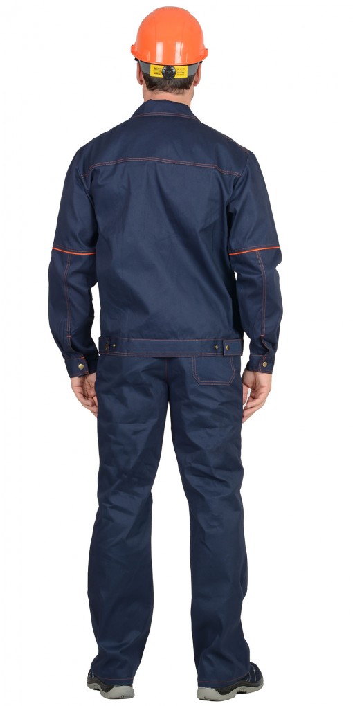Костюм СИРИУС-ПРОФИ-2: куртка, брюки, синий с оранжевым кантом (100% узб Саржа)