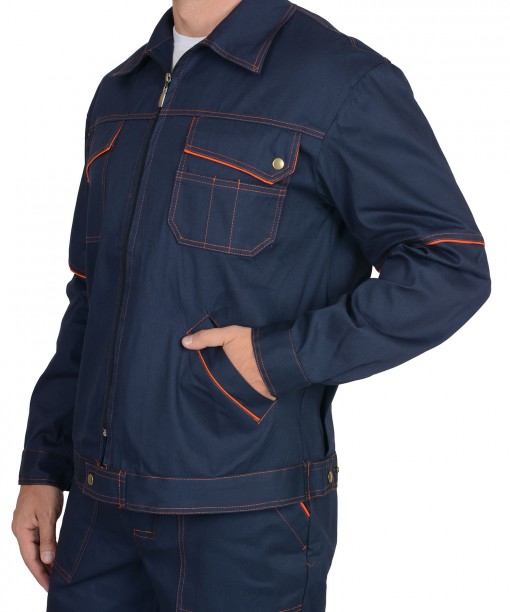Костюм СИРИУС-ПРОФИ-2: куртка, брюки, синий с оранжевым кантом (100% узб Саржа)