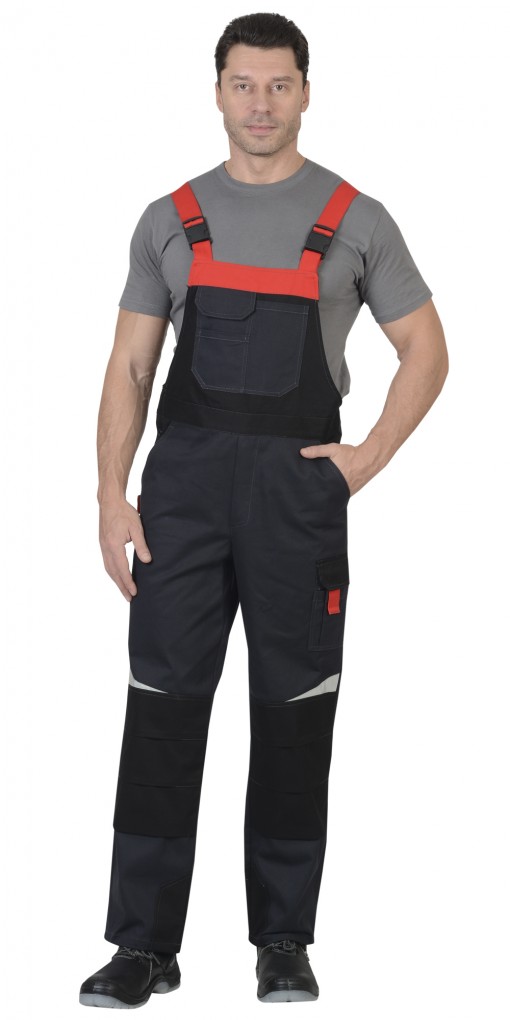 Костюм СИРИУС-ФАВОРИТ-МЕГА: куртка, полукомбинезон, темно-серый с красным и черным с СОП (узб.Саржа)