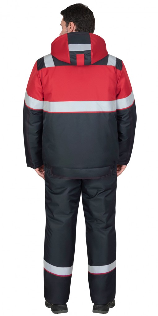 Костюм СИРИУС-НАВИГАТОР-1М зимний: куртка/полукомбинезон тёмно-серый с красным и СОП