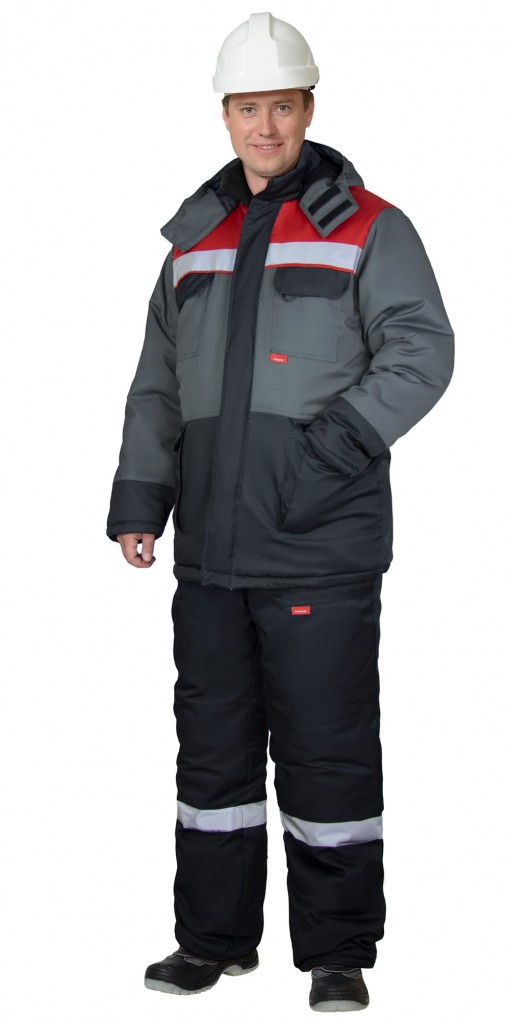 Костюм СИРИУС-ПАРИТЕТ-РОСС зимний: куртка, брюки черный с темно-серым, красным и СОП