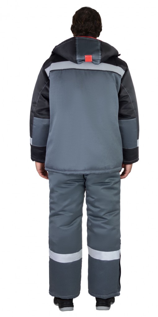 Костюм СИРИУС-ПРОФИЛЬ зимний: куртка дл/полукомбинезон темно-серый с черным и красной отделкой и СОП