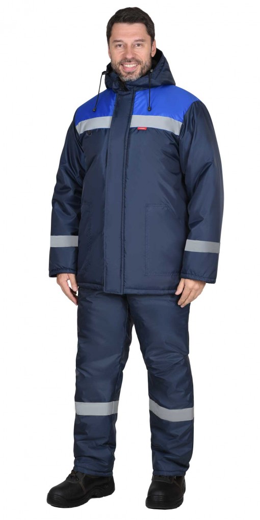 Костюм СИРИУС-РОСТ-НОРД-2 зимний: куртка дл/полукомбинезон темно-синий с васильковым и СОП