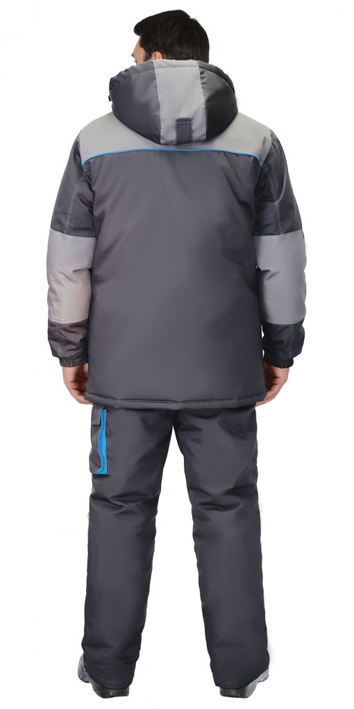 Костюм СИРИУС-ДВИН зимний: куртка дл., полукомбинезон т.серый со ср.серым и голубой отделкой
